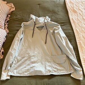 Light Blue Scrub Top Hoodie with Front Pockets